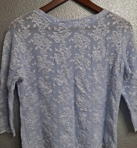 E.R.G. Collection Light Blue Shirt With White Floral Lace Overlay     Size L - Picture 11 of 14